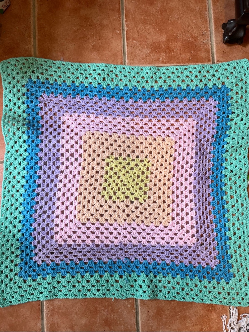 Handmade Multicolor Crochet Granny Square Throw - Pastel Greens, Blues & Pinks